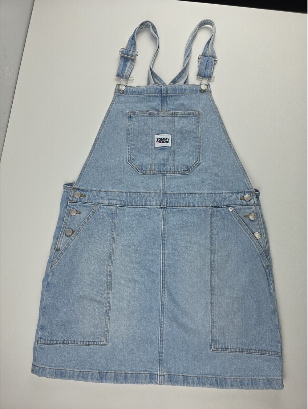 Vintage Tommy Jeans Denim Overalls Jumper Button Front Pocket Dress Sz Large
